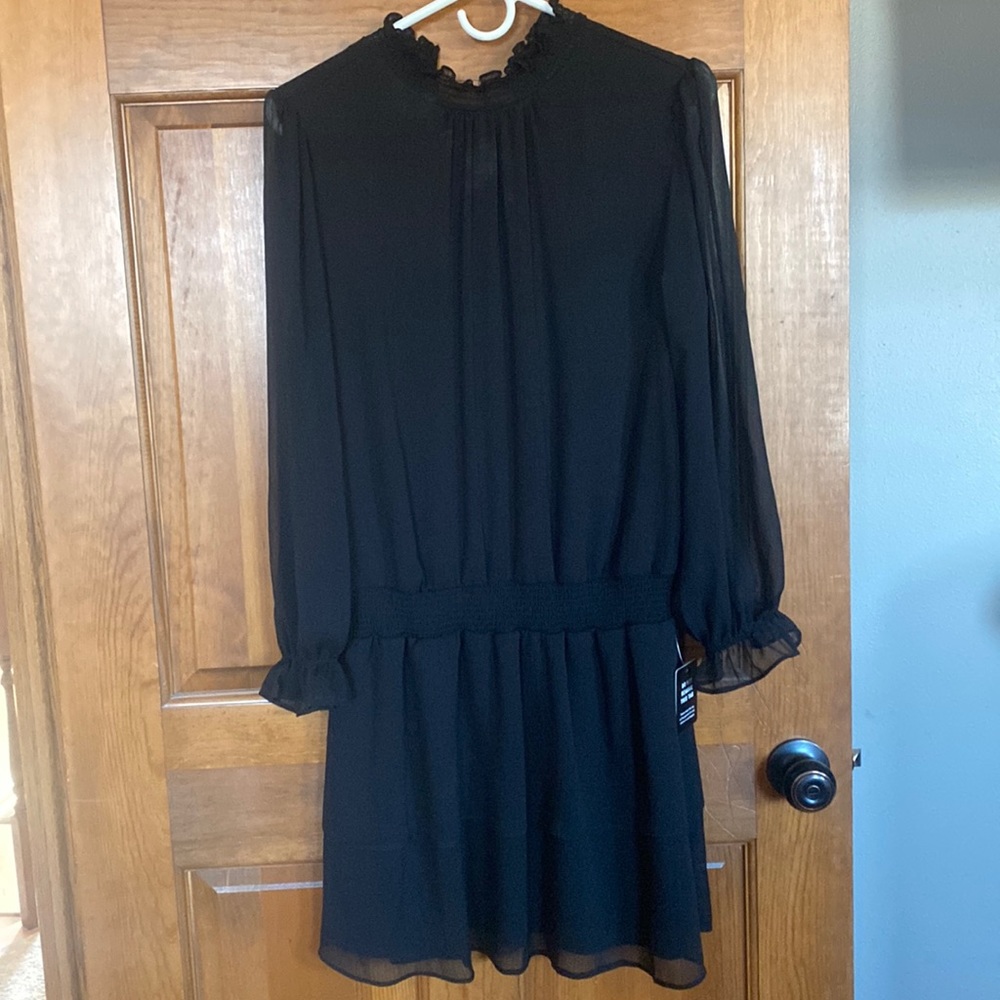 Express smocked waist mock neck dress. Black, sz med. NWT